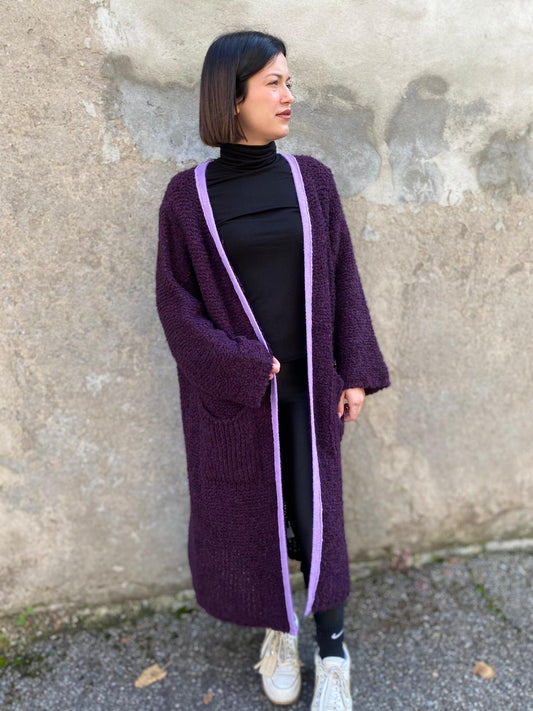 cardigan profilo a contrasto viola